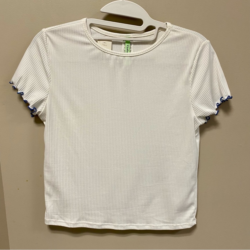 Reckless Hearts 💞 Sz L Ivory T Shirt Ribbed NWT